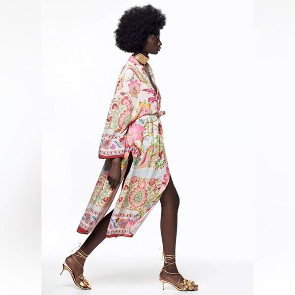 Zara Printed Pockets Kimono with Belt.Size S - Picture 3 of 14